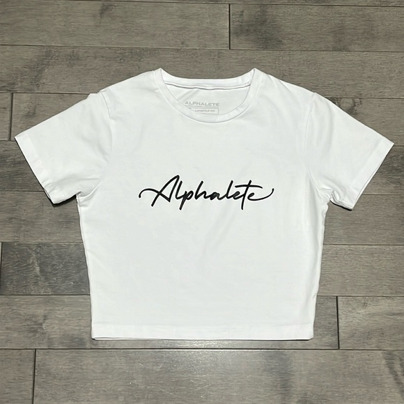 Alphalete Signature Fitted Crop Lifestyle T-Shirt - White - Small - Picture 2 of 5